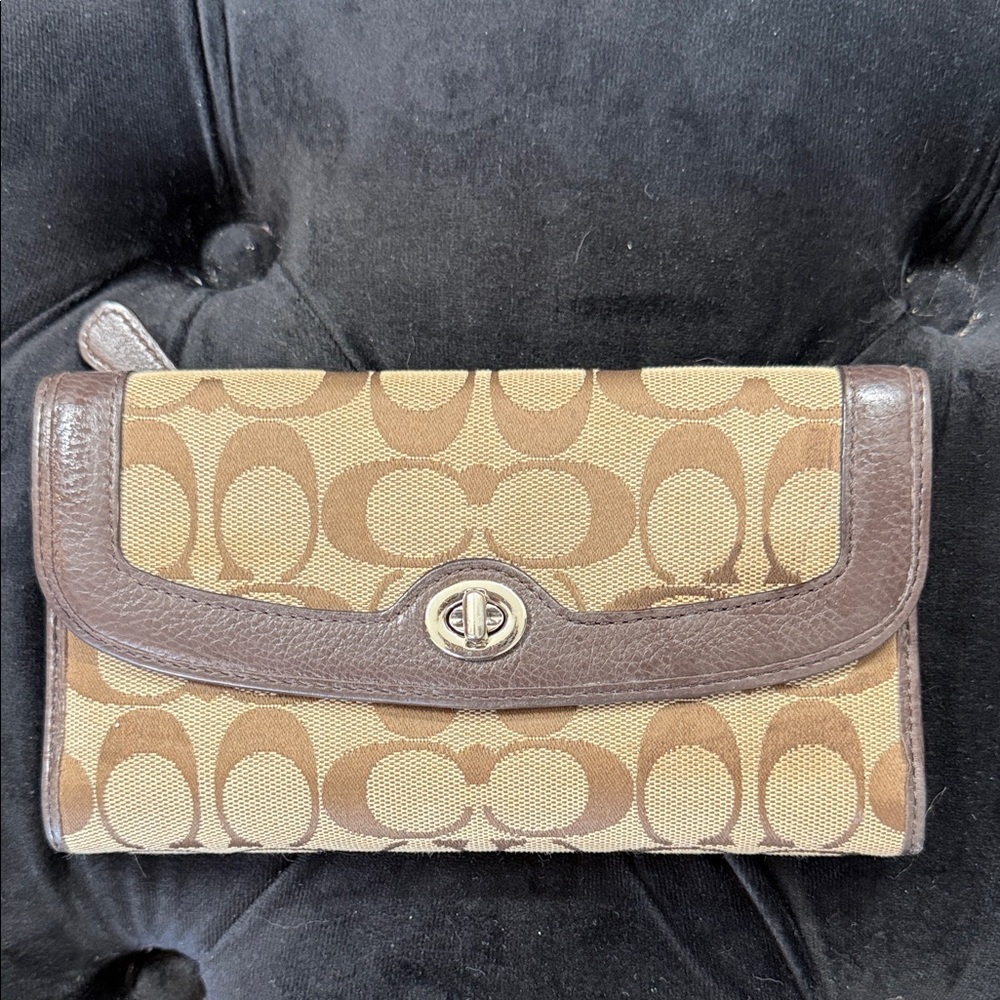 Coach Brown and Tan Signature Wallet & checkbook holder